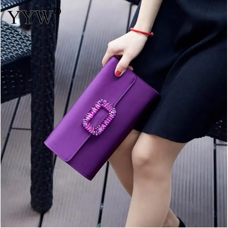 Satin envelope evening clutch and wallet womens retro high-quality rhinestone box clutch with chain party shoulder bag 240904