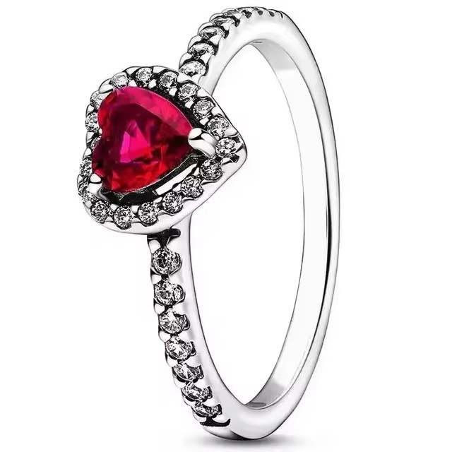 S925 Hot selling 925 sterling silver Rings with red blue black pink purple Heart stone ring for women gift fine jewelry wholesale freeshipping