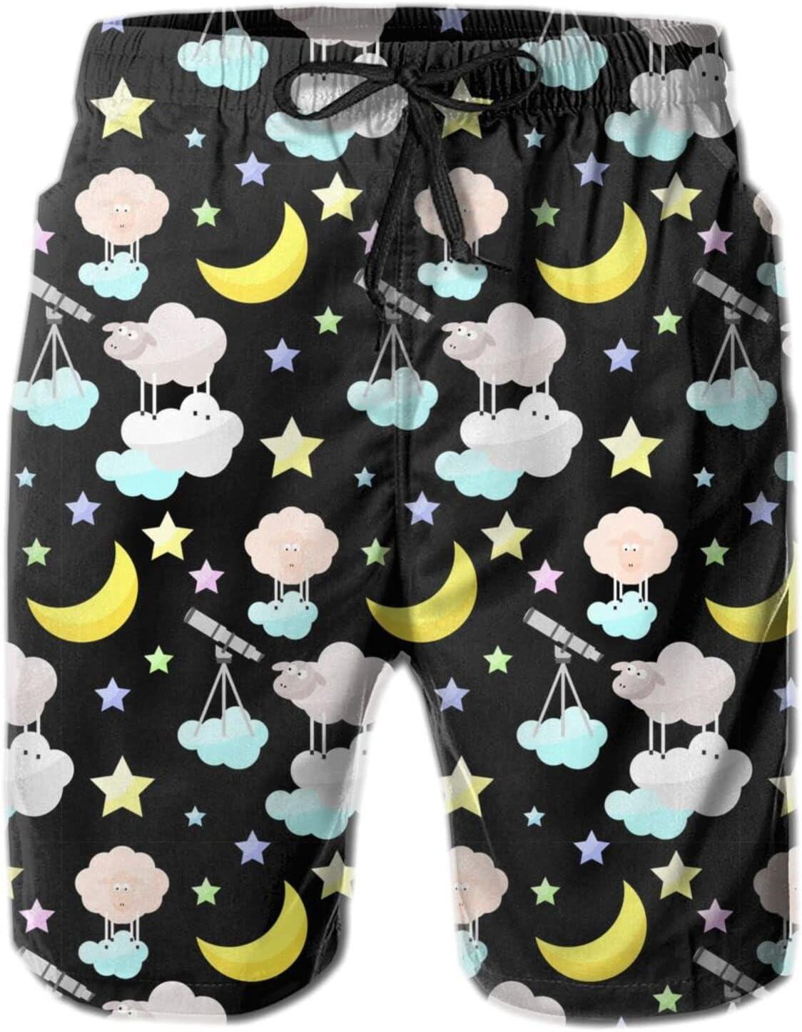 Mens Shorts 3D Printed Pattern Sheep On The Cloud Swim Trunks Quick Dry Stylish Beach Board Swimwear