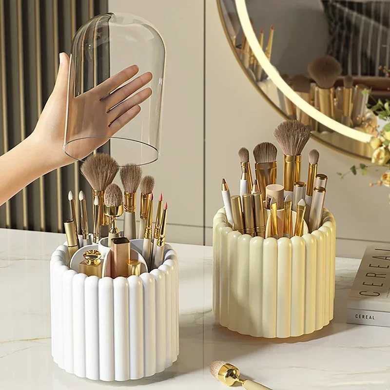 Hot 360 Rotating Makeup Brushes Holder With Lid Lipstick Organizer Cosmetic Make Up Storage Box Rotating Pencil Case Container Y240905