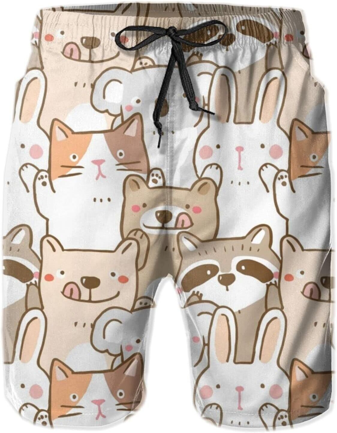 Mens Shorts 3D Printed Pattern Koala Raccoon Bunny Cat Swim Trunks Quick Dry Print Beach Board Swimwear