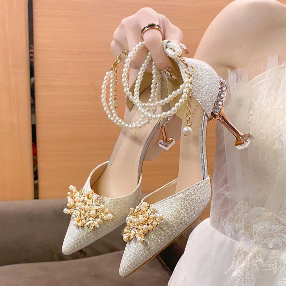 High Quality Shoes Women Summer High Heels Women Wedding Shoes Luxury Bride Gold Heels Mary Jane Shoes Ladies Pumps Sandals Womens Shoes T241227
