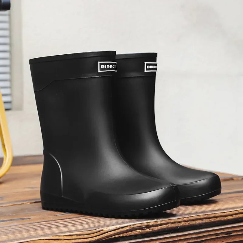 Men's Fashion Rain Rubber Gumboots Slip on Mid-calf Waterproof Working Boots Comfort Non-slip Fishing Shoes for Men 2024 2e18 N-slip