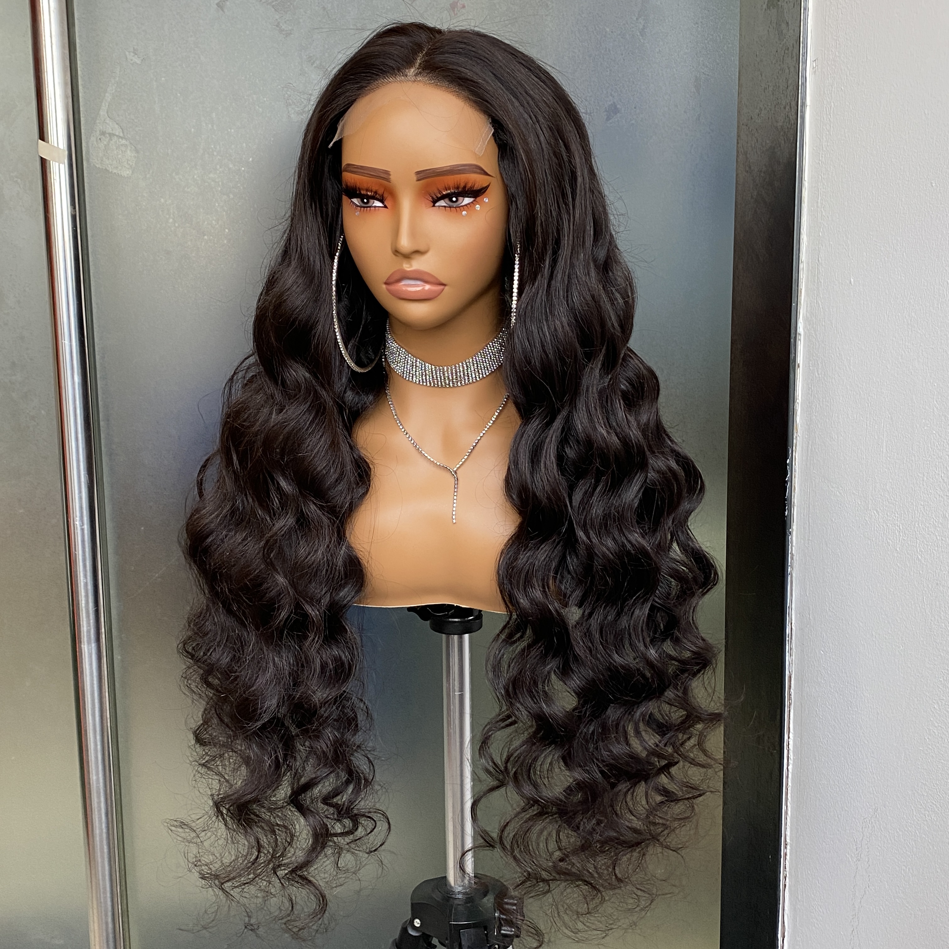 Malaysian Peruvian Indian Brazilian Double Drawn 1b Natural Black Body Wave 5x5 HD Lace Closure Glueless Wig 30 Inch 100% Raw Virgin Remy Human Hair
