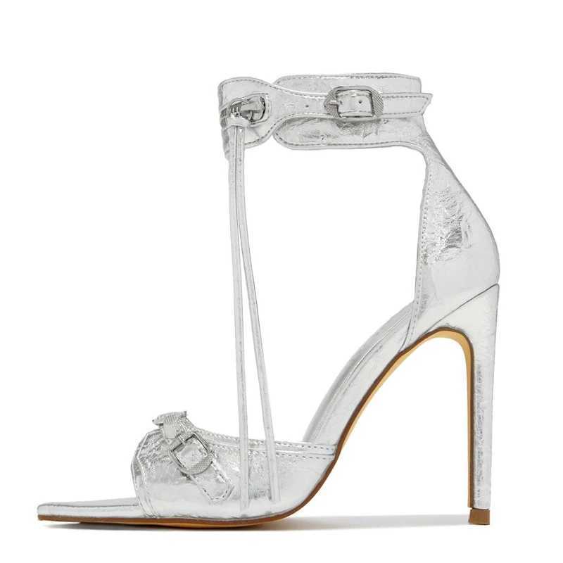 Similar Summer Fashion Zip Tassel Women Sandals Metal Rivet Buckle Pointed Open Toe Stripper Heels Wedding Banquet Shoes Stiletto W250514