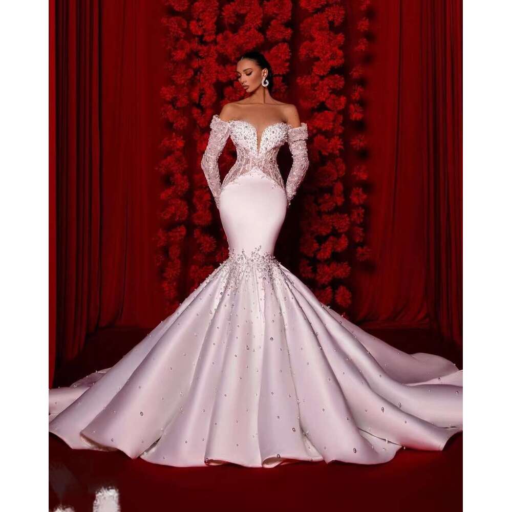 Elegant Sweetheart Formal Dresses For Bride Long Sleeves Mermaid Sweep Train Lace Appliques Bridal Gowns Custom Robe De