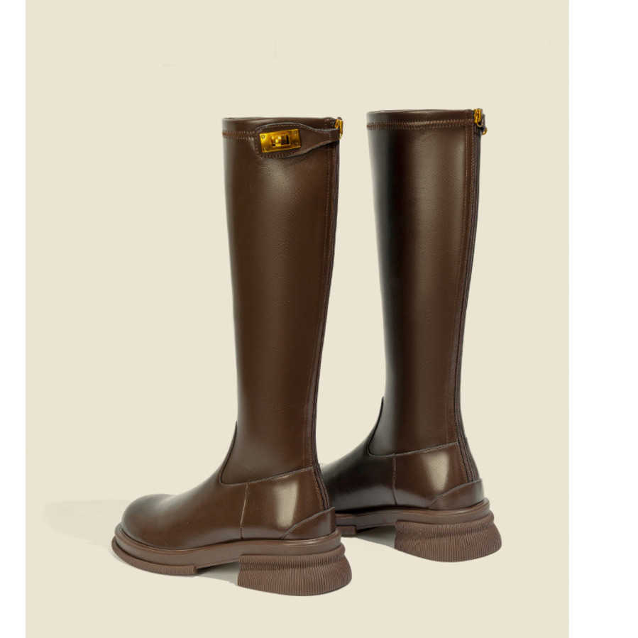 Leather Long Martin Boots For Women Autumn Winter Slimming Fashion Boots Versatile High Boots Knight Boots 240826