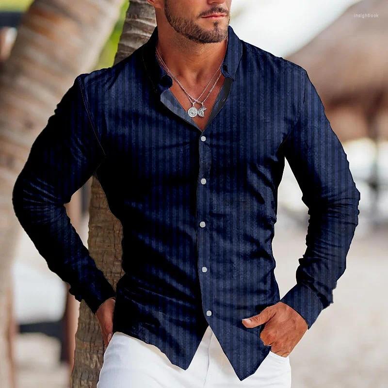 Men's Dress Shirts Shirt Stripe Print Lapel Outdoor Street Long Sleeve Button-Up Clothing Apparel Sports Fashion Tops Designer XS-6XL