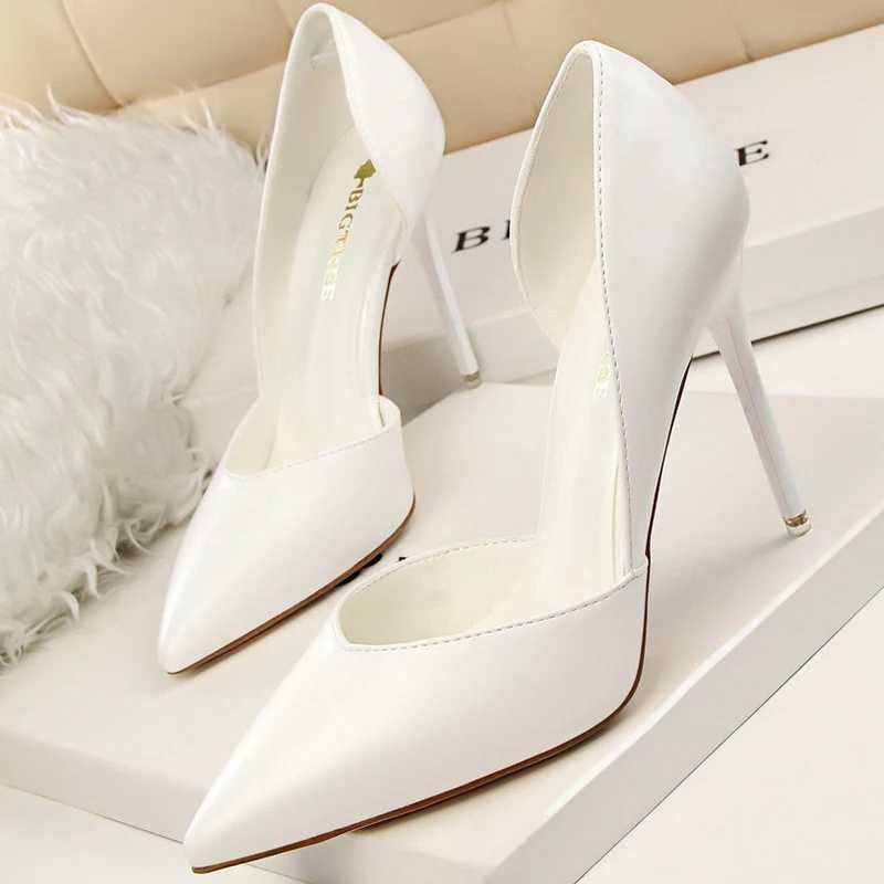 High Quality BIGTREE Shoes White Womens Pump Pu Leather High Heels Stiletto Shoes Wedding Shoes Pointed Toe Classic Pump Womens Basic Pump T241024