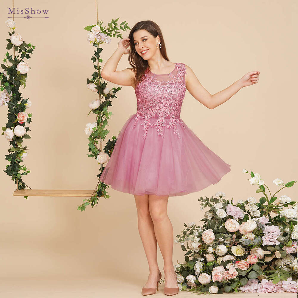 Dusty Pink A E Short Graduation Dreses Tulle Appliques Scoop Neck Junior Homecoming Dress Teens Tail Prom Party Gown Cps669 0912