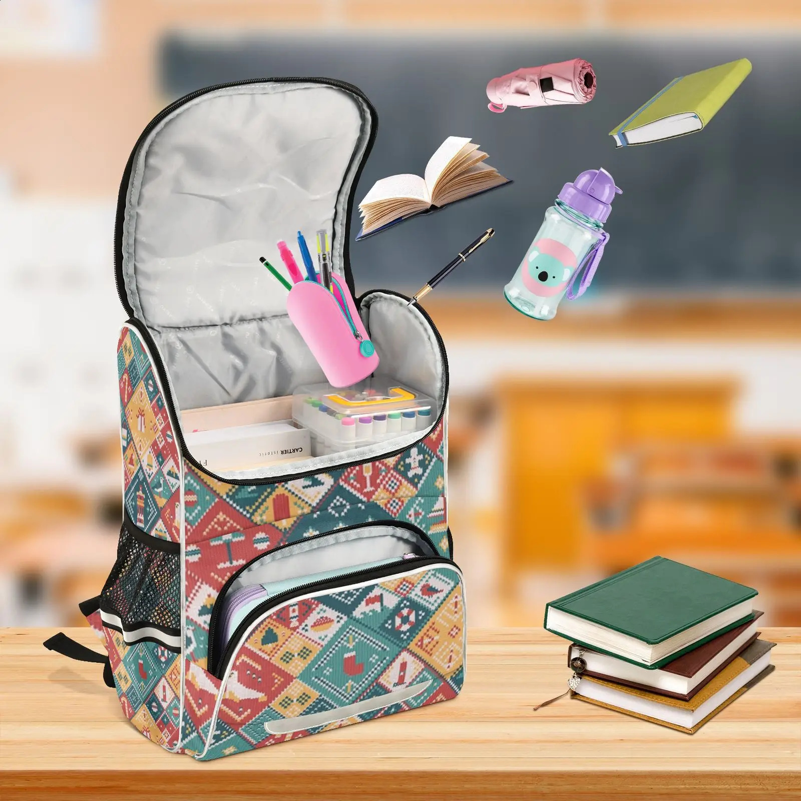 Childrens backpacks for boys and girls ned with Christmas elements elementary school featuring multiple pockets large capacity Japanese 240903