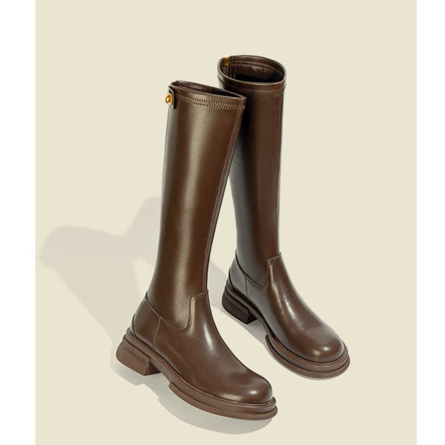Leather Long Martin Boots For Women Autumn Winter Slimming Fashion Boots Versatile High Boots Knight Boots 240826