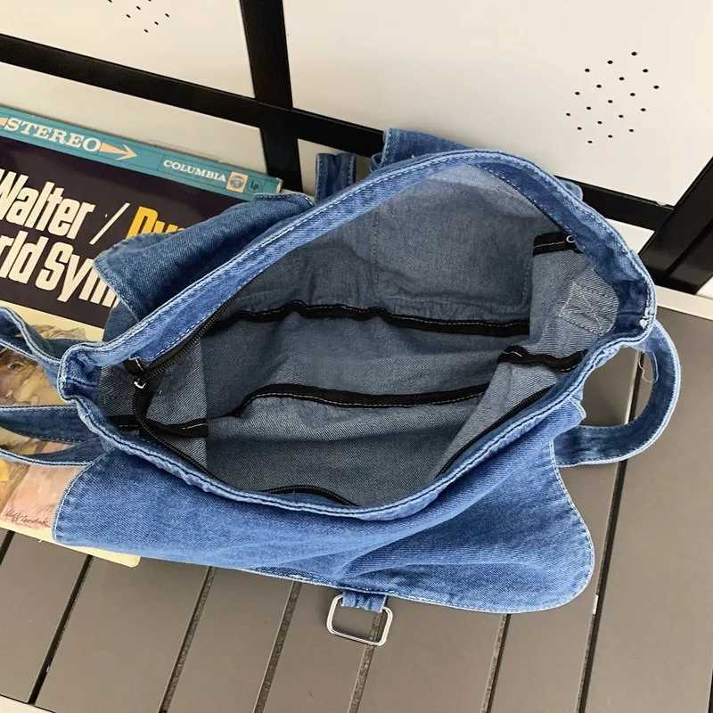 Denim Vintage Shoulder Bags for Women Japanese Fashion College Style Mens Messenger Bag Multi Functional Designer Handbag 240905