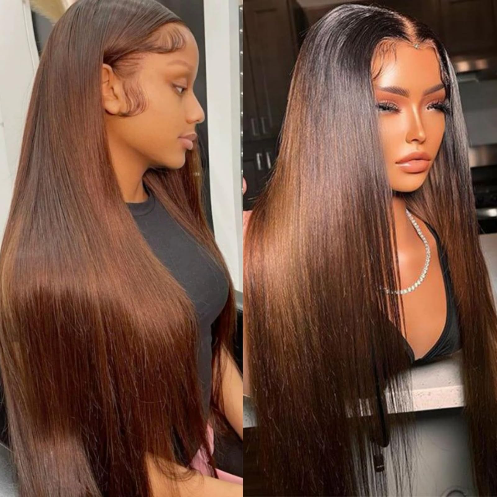 Europe, America and Africa women's wig 13*4 front lace brown mid-length straight hair wig brown synthetic wig set