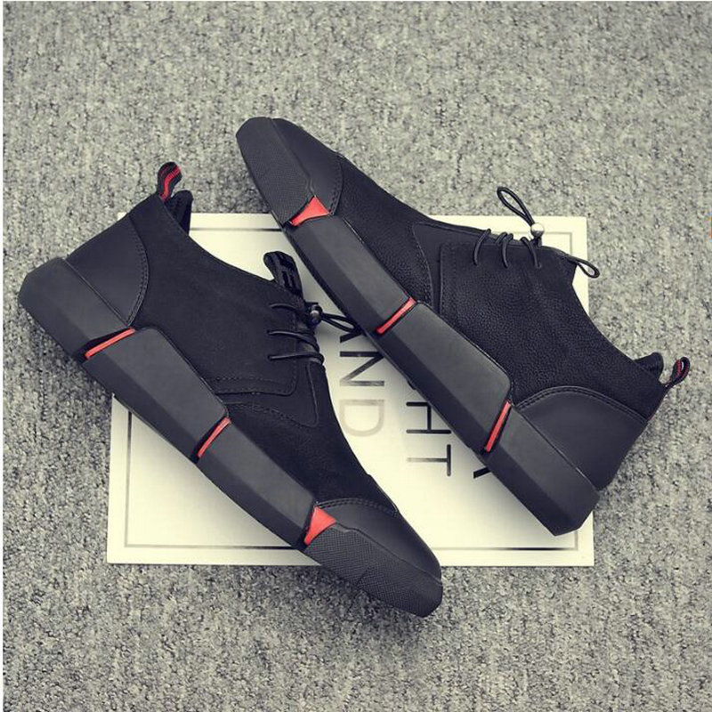 Brand High quality all Black Men's leather casual shoes Fashion Sneakers winter keep warm with fur flats big size 45 46 896