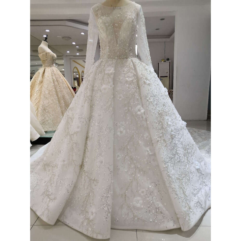 Vestidos De Novia 2023 Arabic Beaded Lace Dress Long Sleeve 3D Ral Wedding Bridal Gowns Robe De Mariee 0228Lz