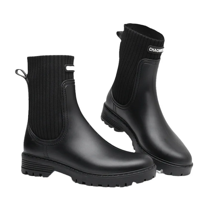 Women's Designer Waterproof Shoes Rainy Ladies Pink Fur Rubber Rainshoes Woman Galoshes Non-slip New Pull-on Rain Boots
