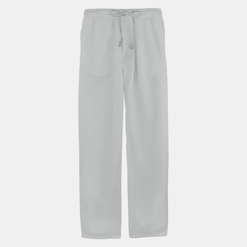 2024 Mens Cotton Linen Long Pants Summer Drawstring Trousers Leisure Resort Men Thin Oversized Loose Straight Leg Pant 240905