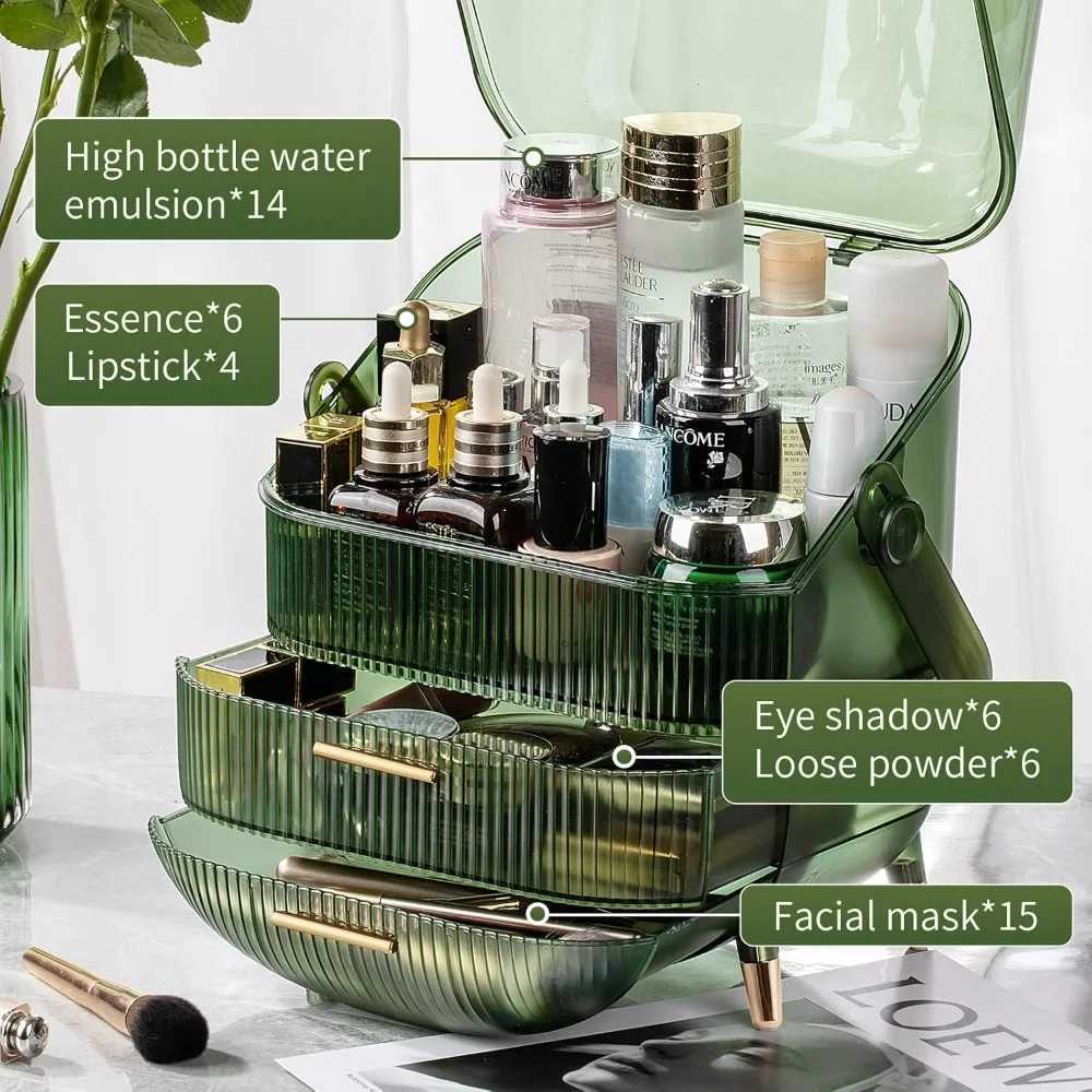 Makeup Organizer for Vanity with 2 Drawers and Makeup Brush Holder for Bedroom Countertop and Bathroom Countertop Y240905
