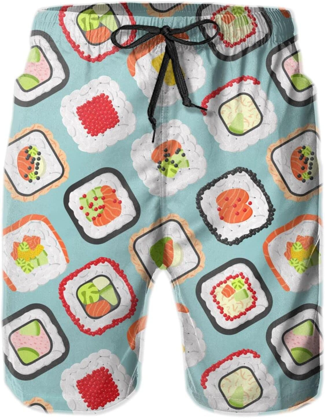 Mens Shorts 3D Printed Pattern Salmon Sushi Swim Trunks Quick Dry Stylish Beach Board Swimwear