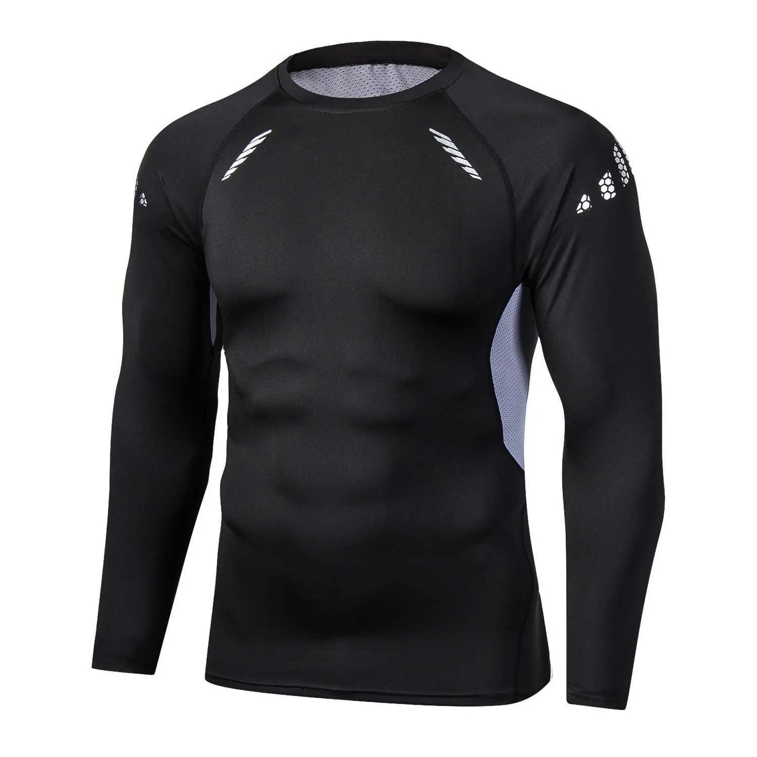Winter mens long sleeved running sports T-shirt mens hot muscle fitness compression fast drying tight fitting shirt W250111