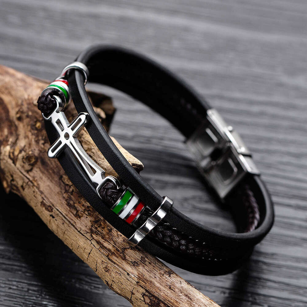 Designer Jewelry for Men Women Fashionable and versatile cross leather boyfriend personalized handmade woven multi layer hip-hop bracelet accessory - view 4
