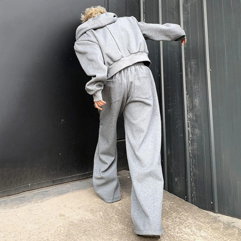 IEFB Sport Mens Suit Two-piece Zipper Shoulder Pad Short Hoodies Straight Sweatpants Loose Casual Male Set Fashion 9C7048 240902