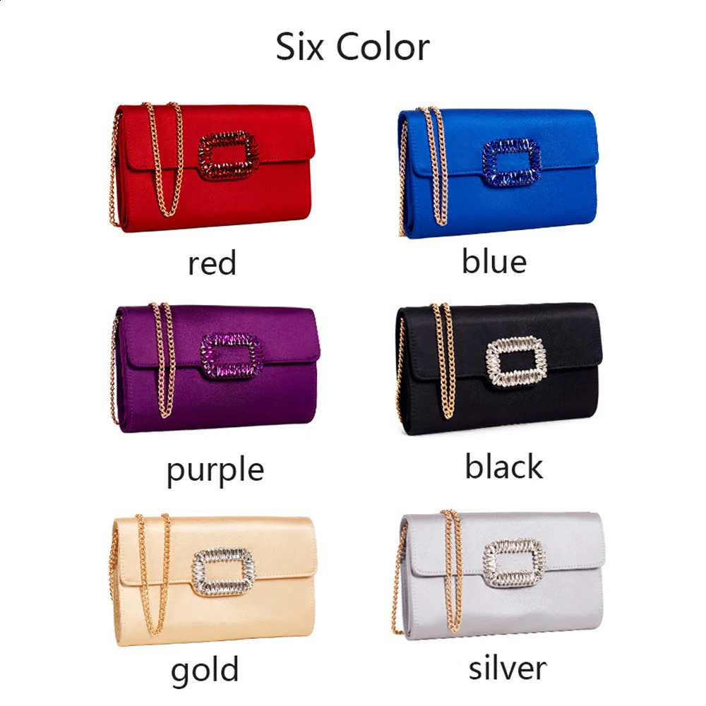 Satin envelope evening clutch and wallet womens retro high-quality rhinestone box clutch with chain party shoulder bag 240904
