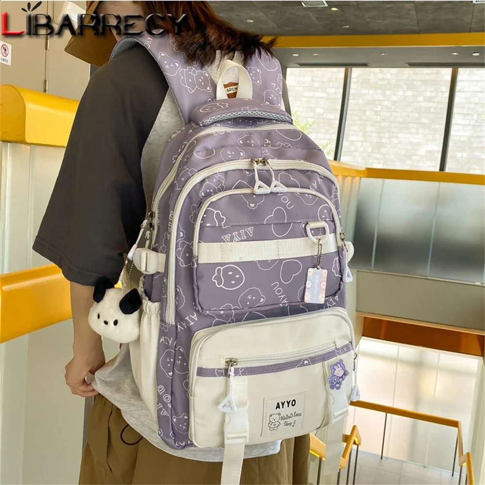 Womens candy colored nylon backpack teenage girls school Japanese Korean Rucksack student cute notebook bag Mochila 240903