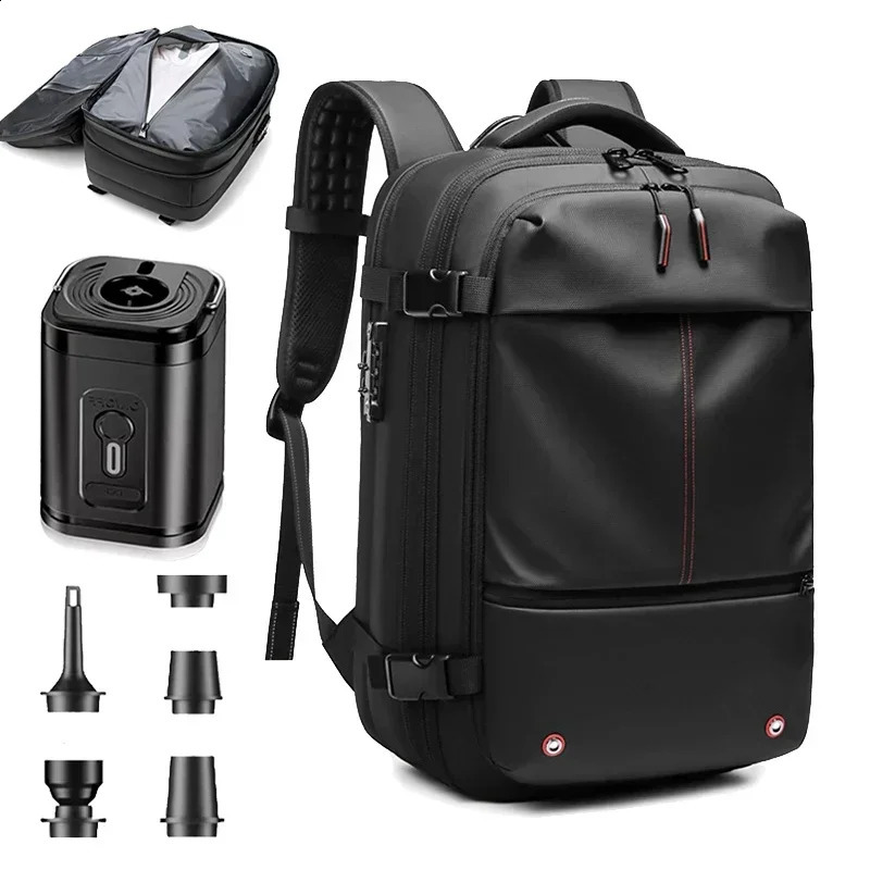 Waterproof mens travel backpack vacuum compression with air pump antitheft laptop bag expandable fashionable casual 240903