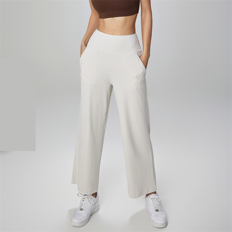 A1527 Yoga Wear Womens Ninth Jogging Pants Loose Wide Leg High Waist Training Strap Pants 5 Colors