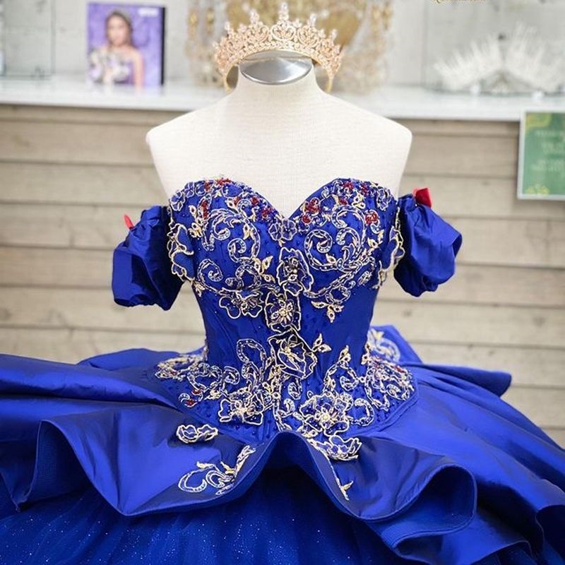 Royal Blue Quinceanera Dresses Sweetheart Princess Off the Shoulder Applique Lace Ball Gown Birthday Party Lace-Up Beaded Sweet 16 vestidos de 15