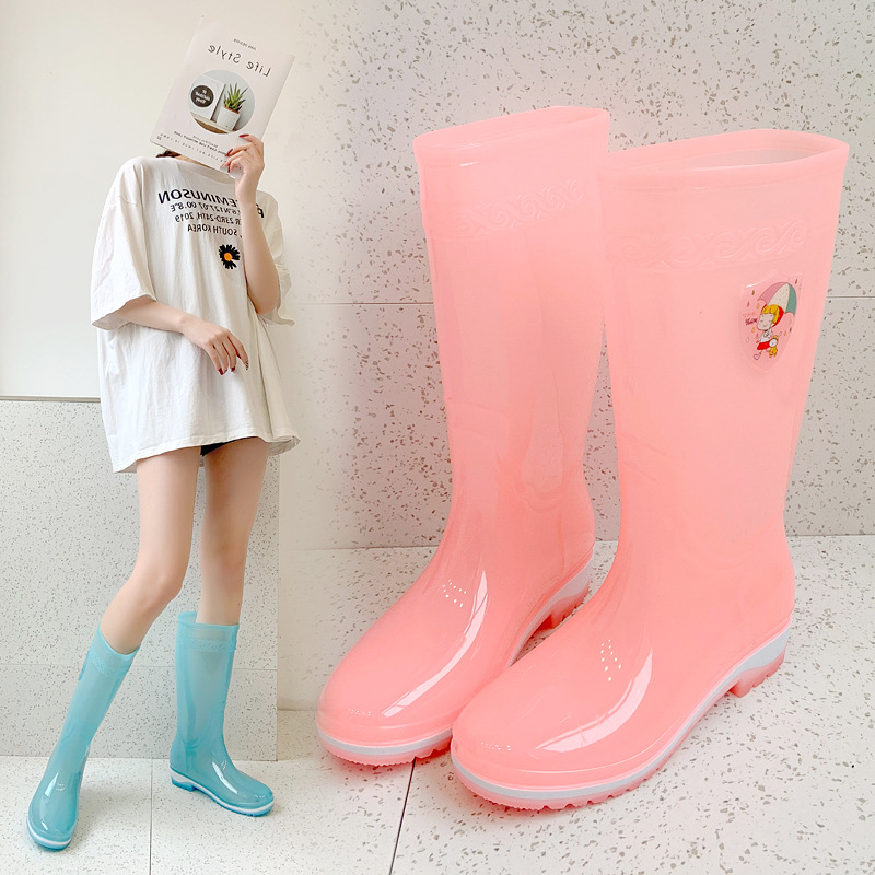 Rain Lovely Transparent Rubber Shoes Candy Colors Fashion High Outdoor Work Boots Waterproof Galoshes Women 45f5