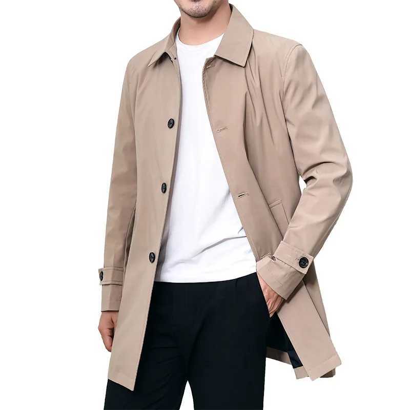 Autumn Winter Casual Mens Overcoat Thick Windbreaker Coat Plus Size Long Black Trench Coat Male Outerwear Boys Trench Xxxl 4xl W241228