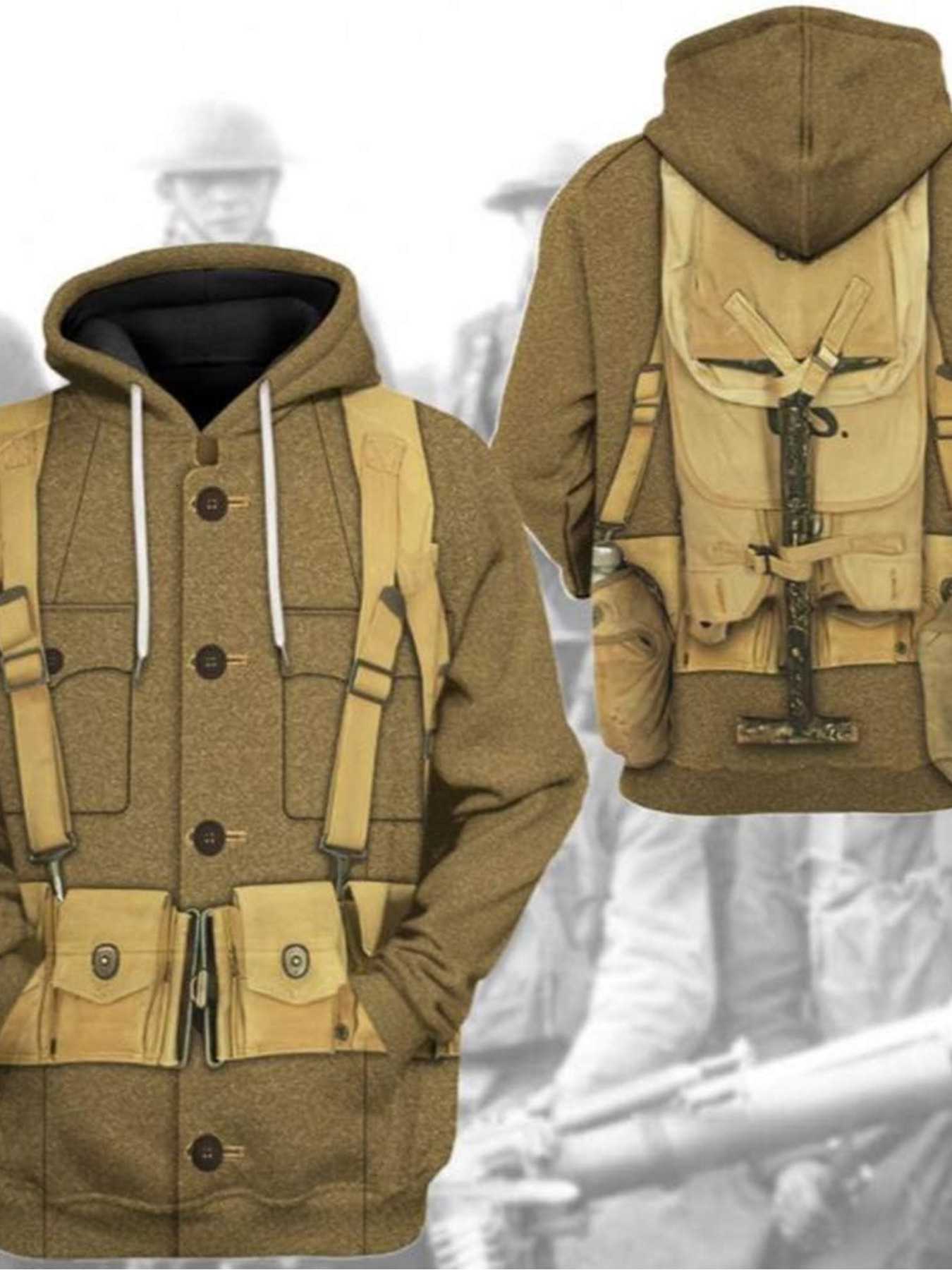 Hoodie For Mens Womens 3D Print Military Uniform Cosplay Pullover Hoodies Ww1 Ww2 Solider US Army Hooded Sweatshirts Graphic Sweatshirt Free shipping