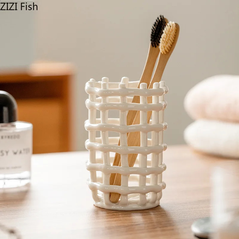 Creative Ceramic Toothbrush Cup Simple Toothbrush Storage Cup Drainage Toothbrush Rack Home Bathroom Accessories 240905