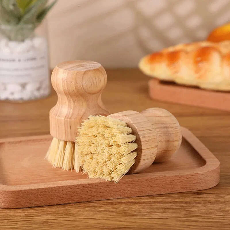Dish Round Handle Pot Wood Brush Household Sisal Palm Bamboo Kitchen Chores Rub Cleaning Brushes es