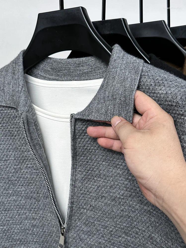Men's Sweaters Cardigan Zipper Knitted Jacket Trend Autumn And Winter Simple Loose Stand Up Collar Real Pocket Sweater Top