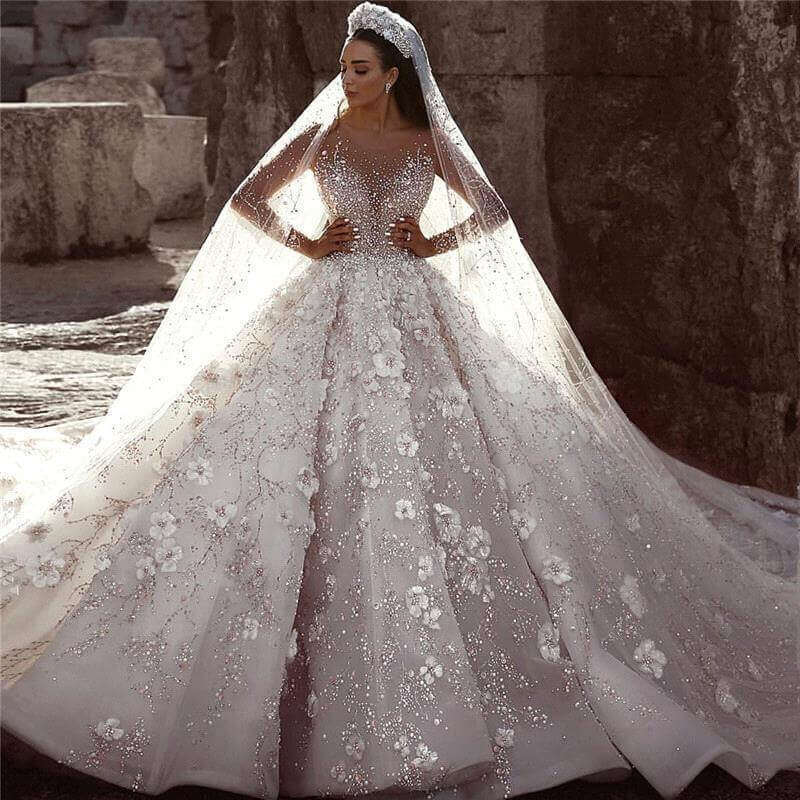 Vestidos De Novia 2023 Arabic Beaded Lace Dress Long Sleeve 3D Ral Wedding Bridal Gowns Robe De Mariee 0228Lz