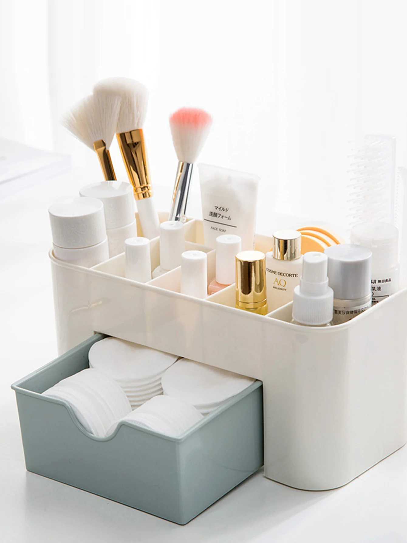 Acrylic Plastic Makeup Organizer Storage Box with Drawer Cotton Swab Stick Storage Case lipstick organizer brush holder makeup Y240905
