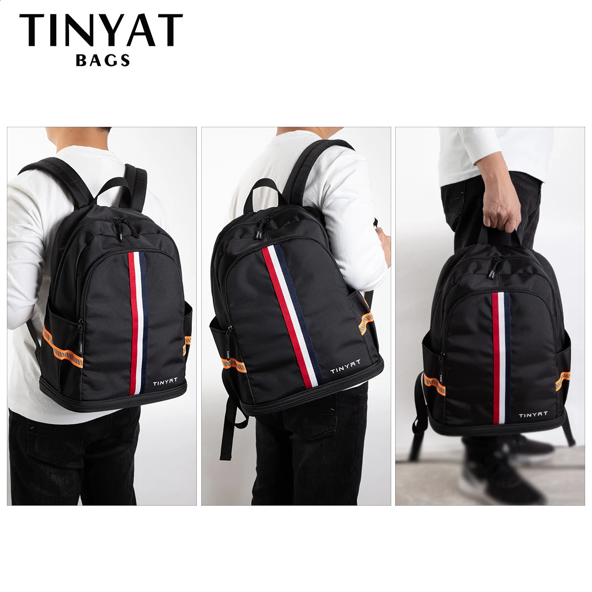 TINYAT School Backpack Mens Waterproof Back to Travel Bag with Shoe Storage Foldable Durable for Student Use 240903