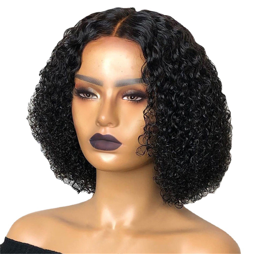Front lace wig Brazilian wig Water wavy mid-bob short curly hair with small curls synthetic wig head cover