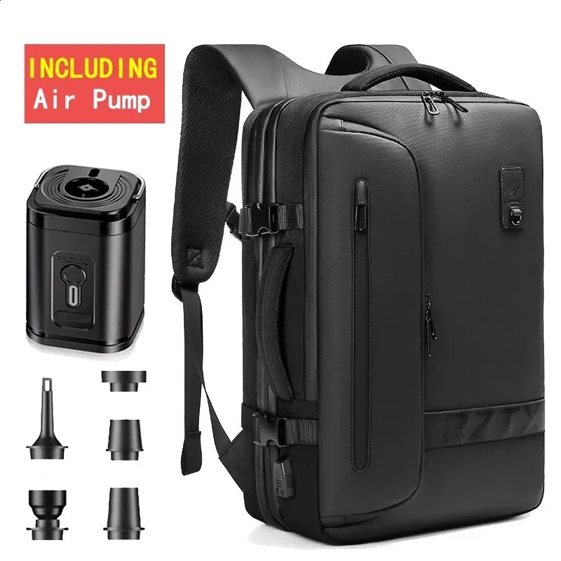 Waterproof mens travel backpack vacuum compression with air pump antitheft laptop bag expandable fashionable casual 240903
