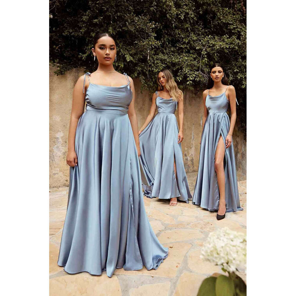 Dusty Sage Spaghetti Strap Evening Gowns: Bridesmaid Dresses for Women, Elegant Side Slit Formal Prom Party Gowns