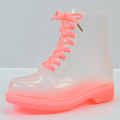 new Fashion Women Transparent Rain Boots Rubber Lace Up Women Ankle Boots Waterproof Casual Comfort Ladies Boots Shoes