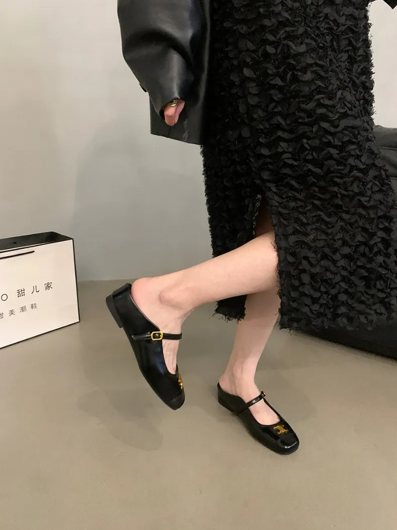 Mary Inner Jane height, single shoes, gentle temperament, French sandals, Korean version of the thick-soled women's toe semi-drag