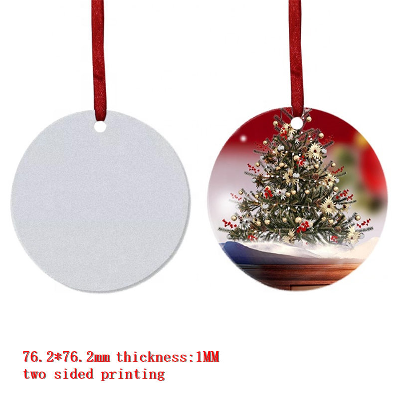 sublimation blank round aluminum christmas ornaments two sided printing decorations