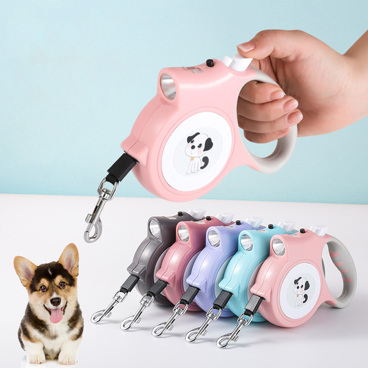 Halloween pet supplies Pet leash with LED light automatic retractable leash, portable automatic leash outdoor dog walking leash