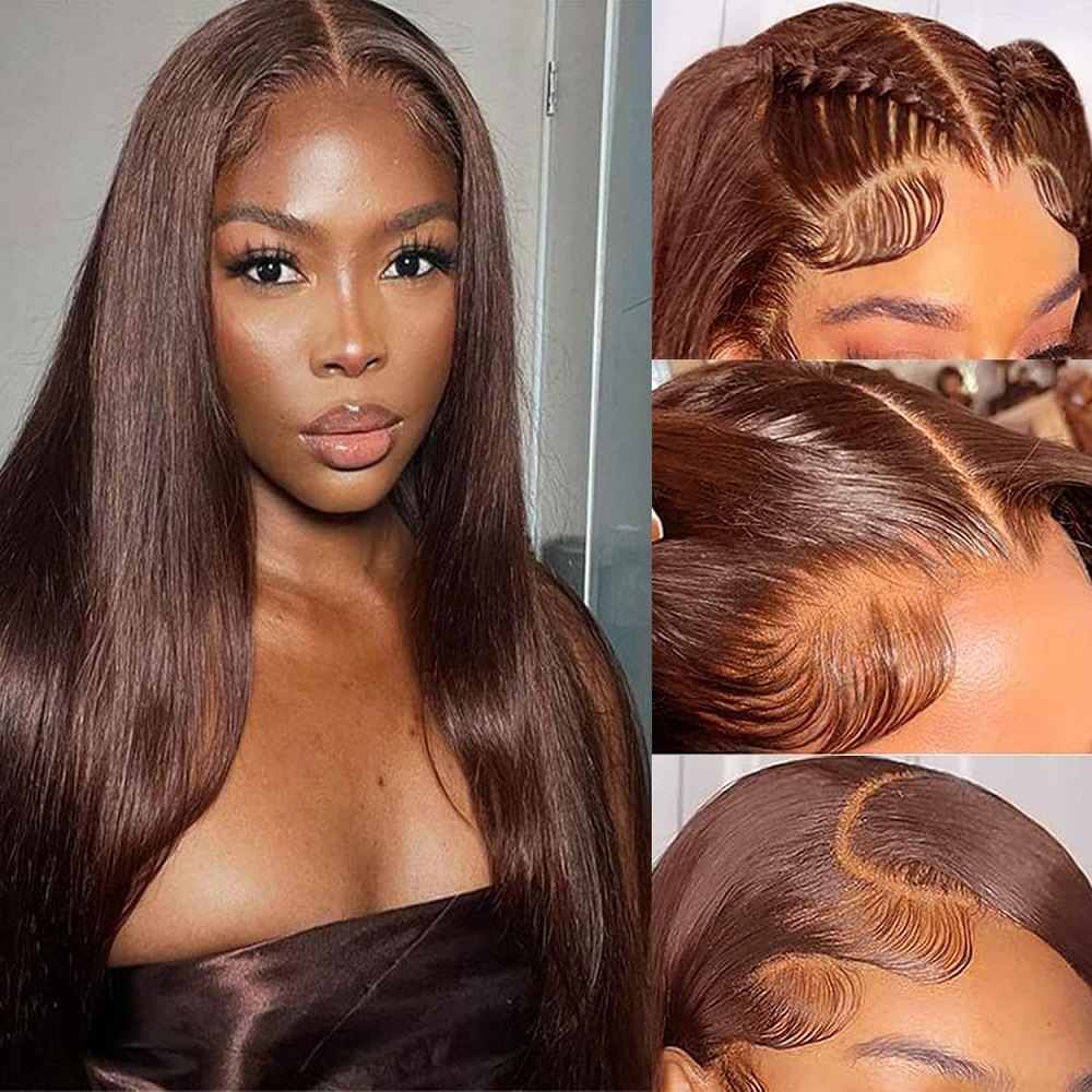 Europe, America and Africa women's wig 13*4 front lace brown mid-length straight hair wig brown synthetic wig set