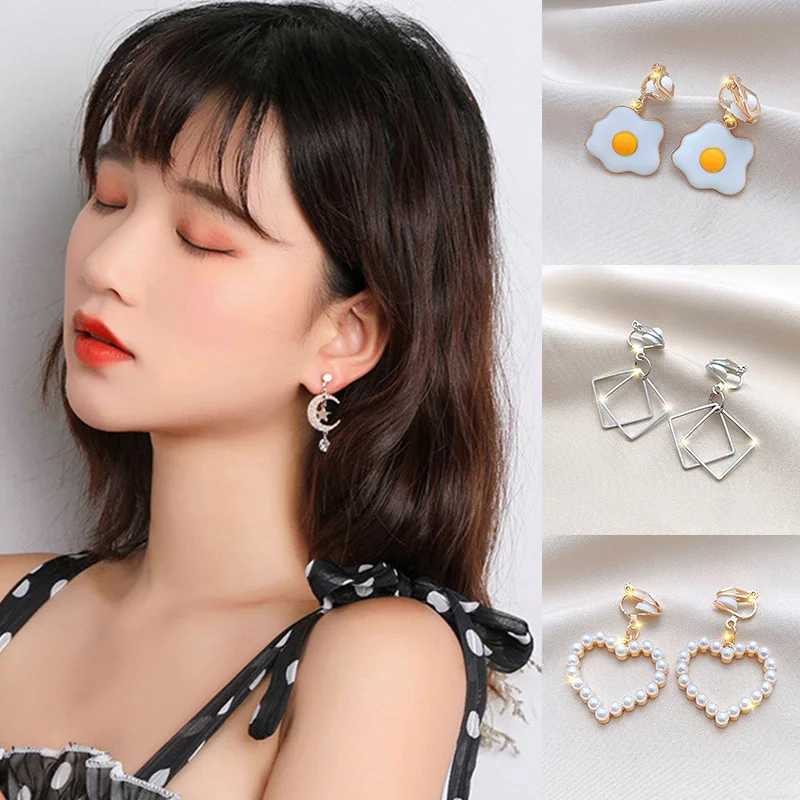 Fashionable tassel pearl ear clip without ear hole Korean temperature ear hook jewelry decoration elegant and cute earrings for women W241023